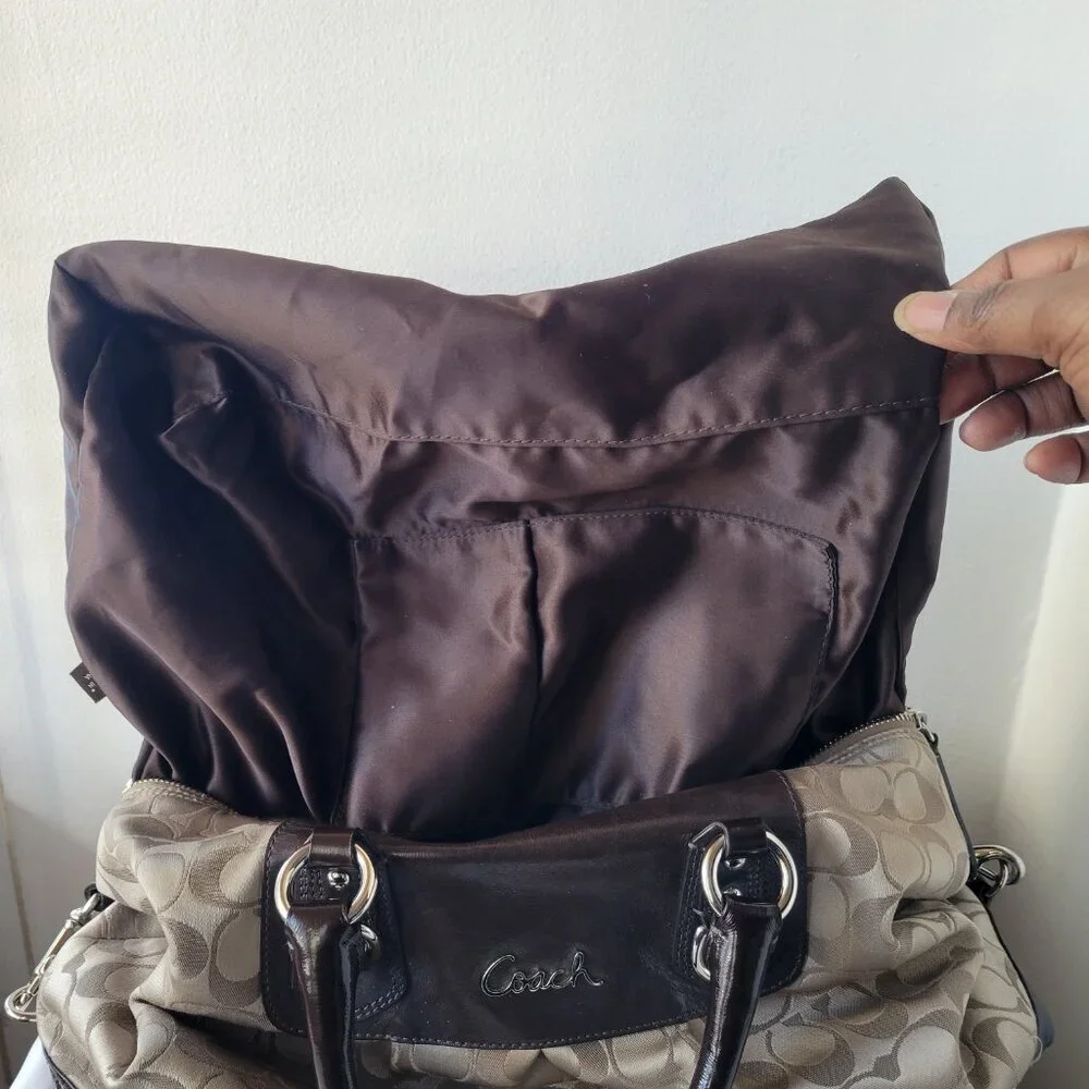 Coach Ashley Signature Sateen Brown/Khaki Satchel Handbag - Picture 4 of 16